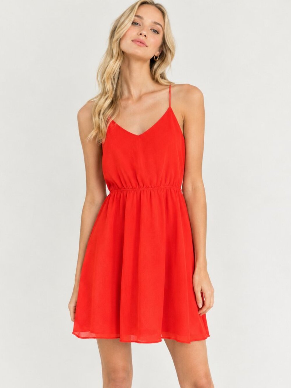 Lulu's Red Chiffon Spaghetti Strap Racer Back Sleeveless Mini Dress XS